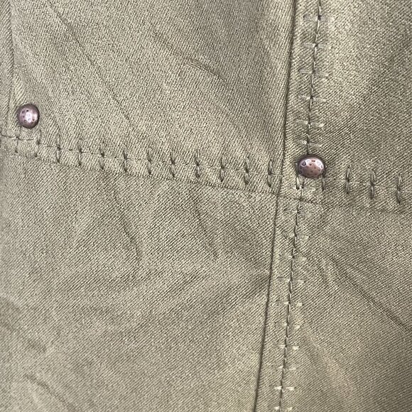 Vintage Womens Button Up Jacket Blazer Sz M OLIVE GREEN Crinkle Studded L/S - Picture 6 of 13
